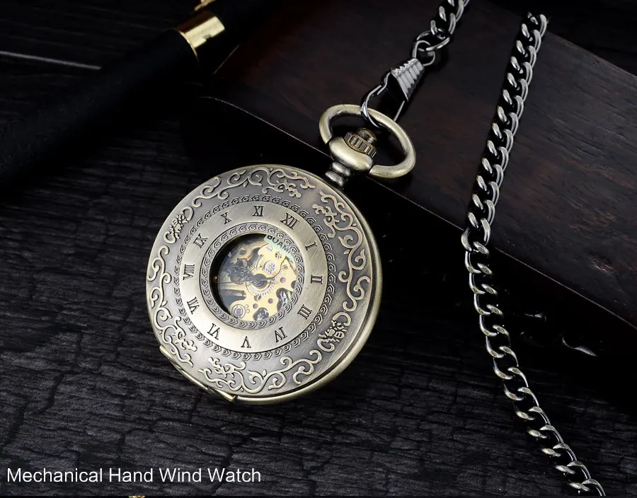 FOB мужские карманные часы антикварные механические часы BOAMIGO Скелет римские цифры часы Медный Дизайн подарок часы reloj hombre