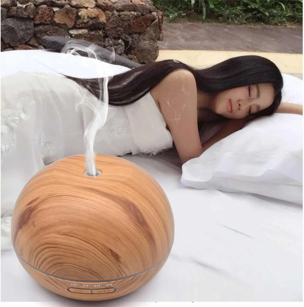 

Large capacity 400ml wood grain ultrasonic humidifier, quiet and fresh air aromatherapy essential oil diffuser. H