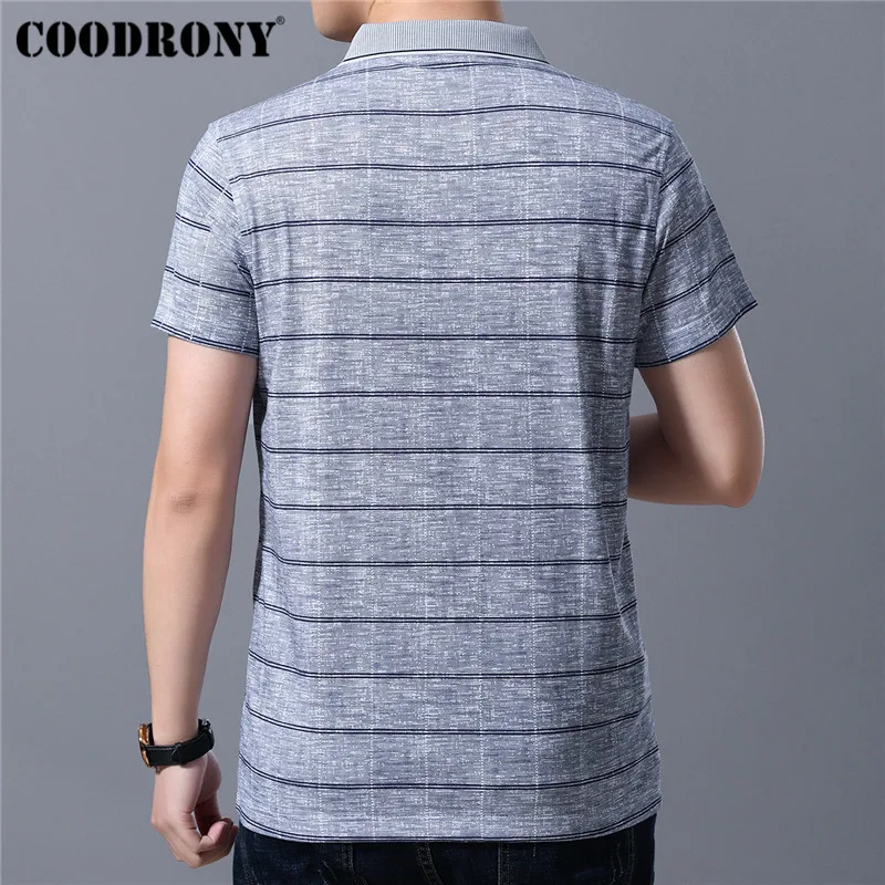 COODRONY футболка мужская одежда летняя модная полосатая Повседневная футболка с коротким рукавом мужская деловая футболка с отложным воротником S95112