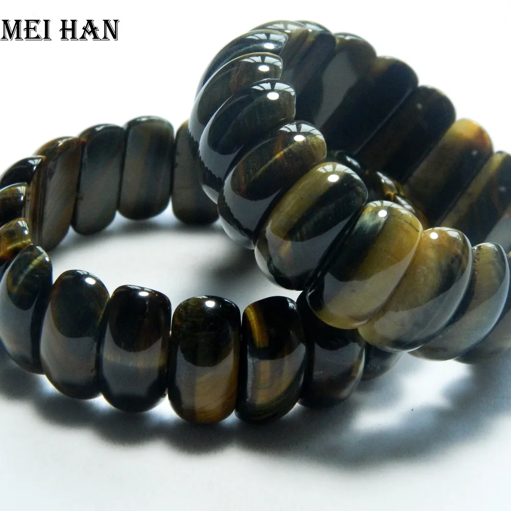 

Meihan Natural blue yellow tiger eye 10*22mm elastic cord women bracelet bangle charm beads for jewelry making precious stone