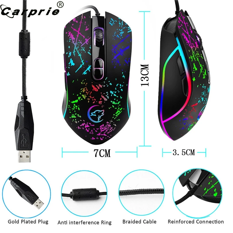 CARPRIE проводная USB игровая мышь ABS Gamer RGB 6 подсветка макропрограммируемые кнопки