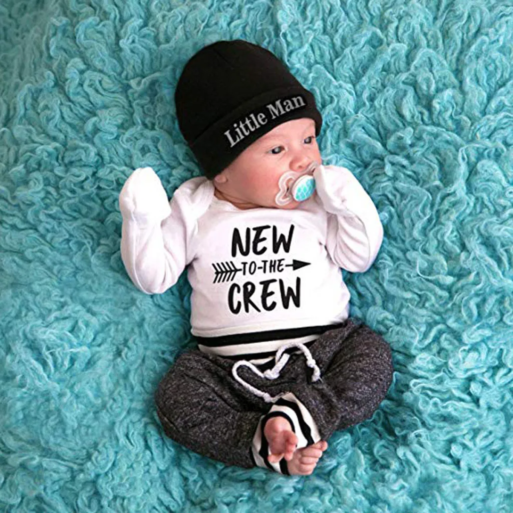 

Newborn Baby Boy Clothes Letter Print Romper Tops +Long Pants+Hat 3PCS kids Outfits newborn clothes 2019 conjuntos bebe verano