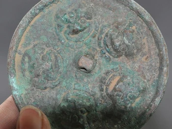 

collect old china palace Carve 5 beast head auspicious statue pure Bronze Mirror