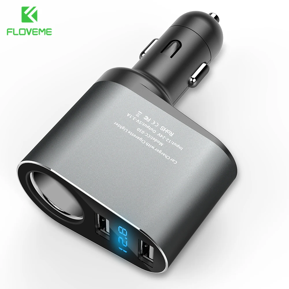 FLOVEME Mobile Phone Car Charger Digital Display Adapter Universal Dual USB Charging Lighter Slot Car-charger for iPhone Samsung | Мобильные