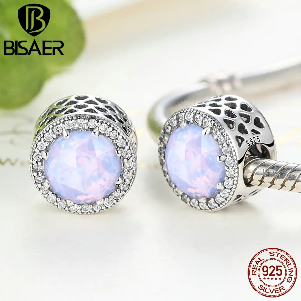 Pink Green Glass Crystal /& Clear CZ Charms 925 Sterling Silver Radiant Hearts