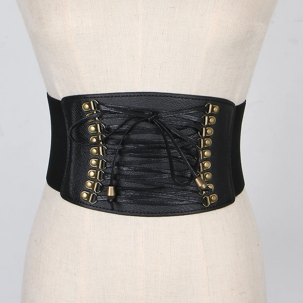 Women's Retro Steampunk Leather Waist Belt Cincher Waspie Wide Elastic Corset