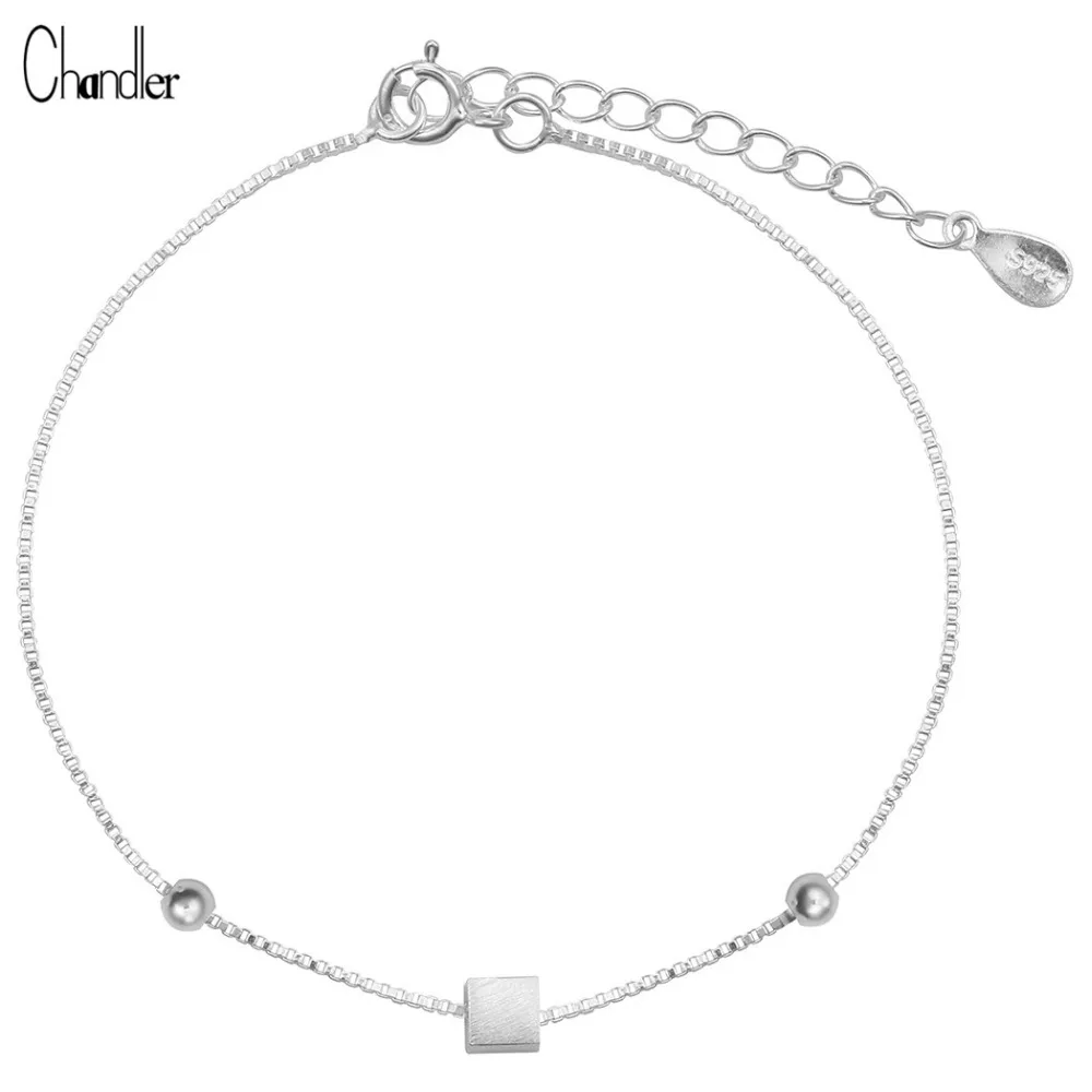 925 Sterling Silver Little Bead Square Charm Bracelet & Bangle For Women Girls Slim Link Chain Love Femme Homme Bijoux Drop ship