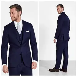 2019 новые дизайнерские темно-синий Мужские костюмы на заказ Slim Fit Свадебные смокинги комплект из 3 предметов строгие свадебные костюмы