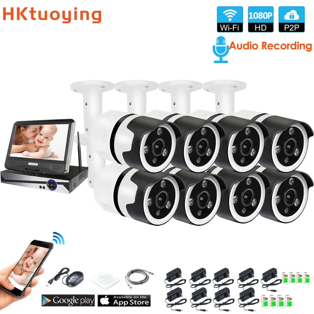 

8CH audio talK HD Wireless LCD NVR Kit P2P 1080P Indoor Outdoor IR Night Vision Security 2.0MP IP Camera WIFI CCTV System