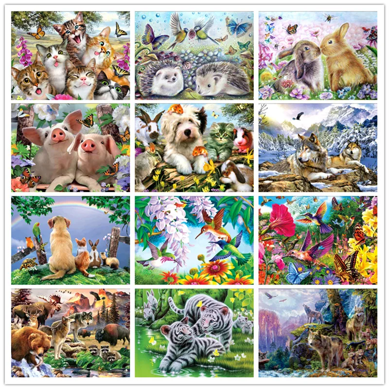 

5D DIY round diamond embroidery animal family cat and dog pattern embroidery cross stitch round diamond mosaic painting