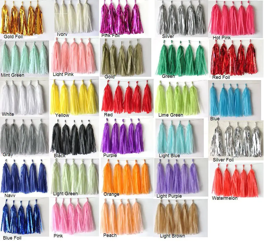 Partigos 5pcs 14inch Tissue Paper Tassels Garland Wedding Decoration Birthday Baby Shower Home Party Paper Craft Supplies