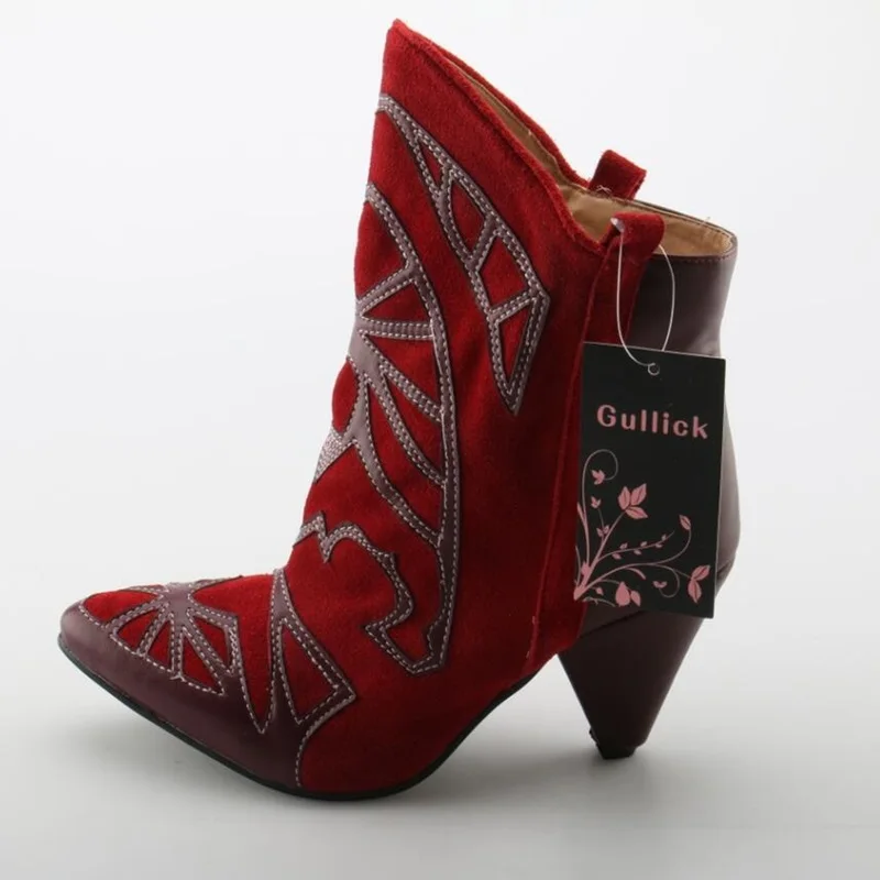 

Classic Elegant Woman Cone Heel Boots 2018 Hot Selling Red Simple Pointed Toe Shallow Shoes Spring Autumn Dress Career Boots