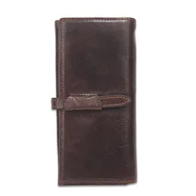 Genuine Leather Men Wallets Unisex Vintage Famous Brand Design Card Holder Purse Coin Pockets Zipper Long