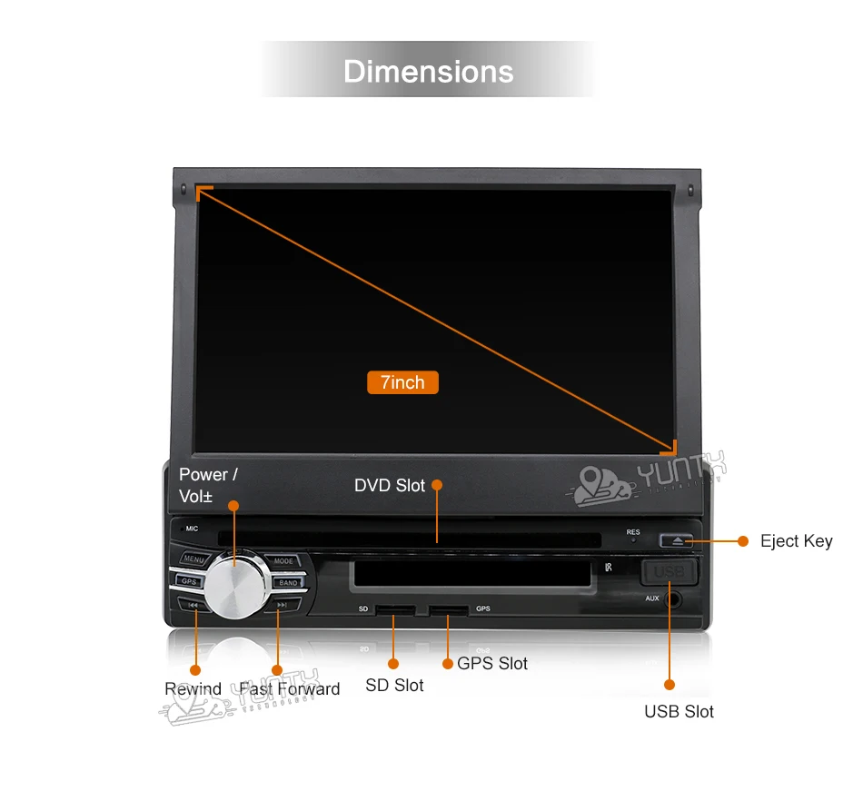 Perfect 7inch Android 6.0 Quad Core Motorized Detachable Multi-touch Screen One Din Car DVD Player with OBD2 and DAB+support 1