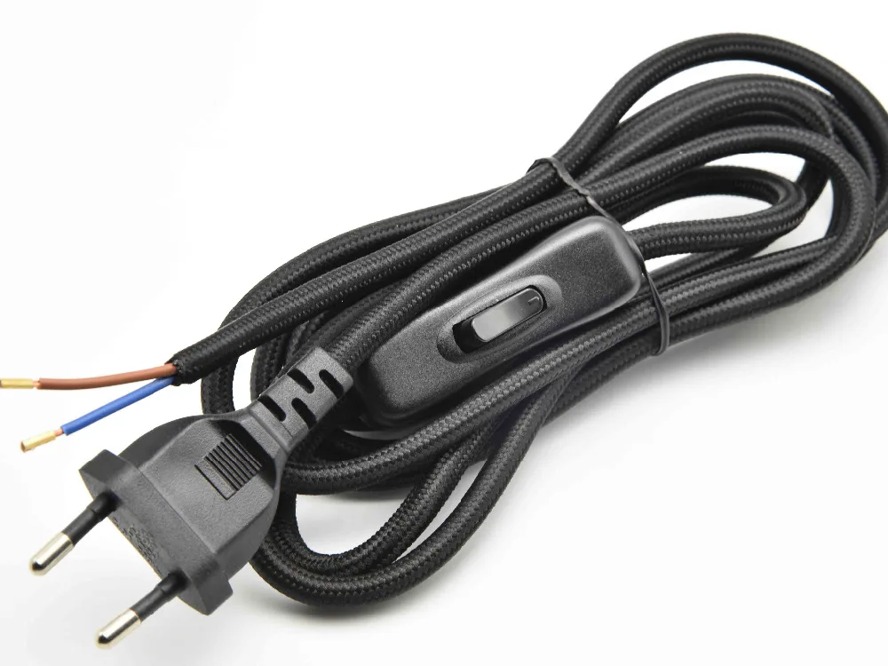 1,8 м 2x0. 75мм2 переключатель лампы провода Европейский штекер шнур питания лампы с 304 переключатель напольного освещения переключатель кнопочный кабель питания 1 шт