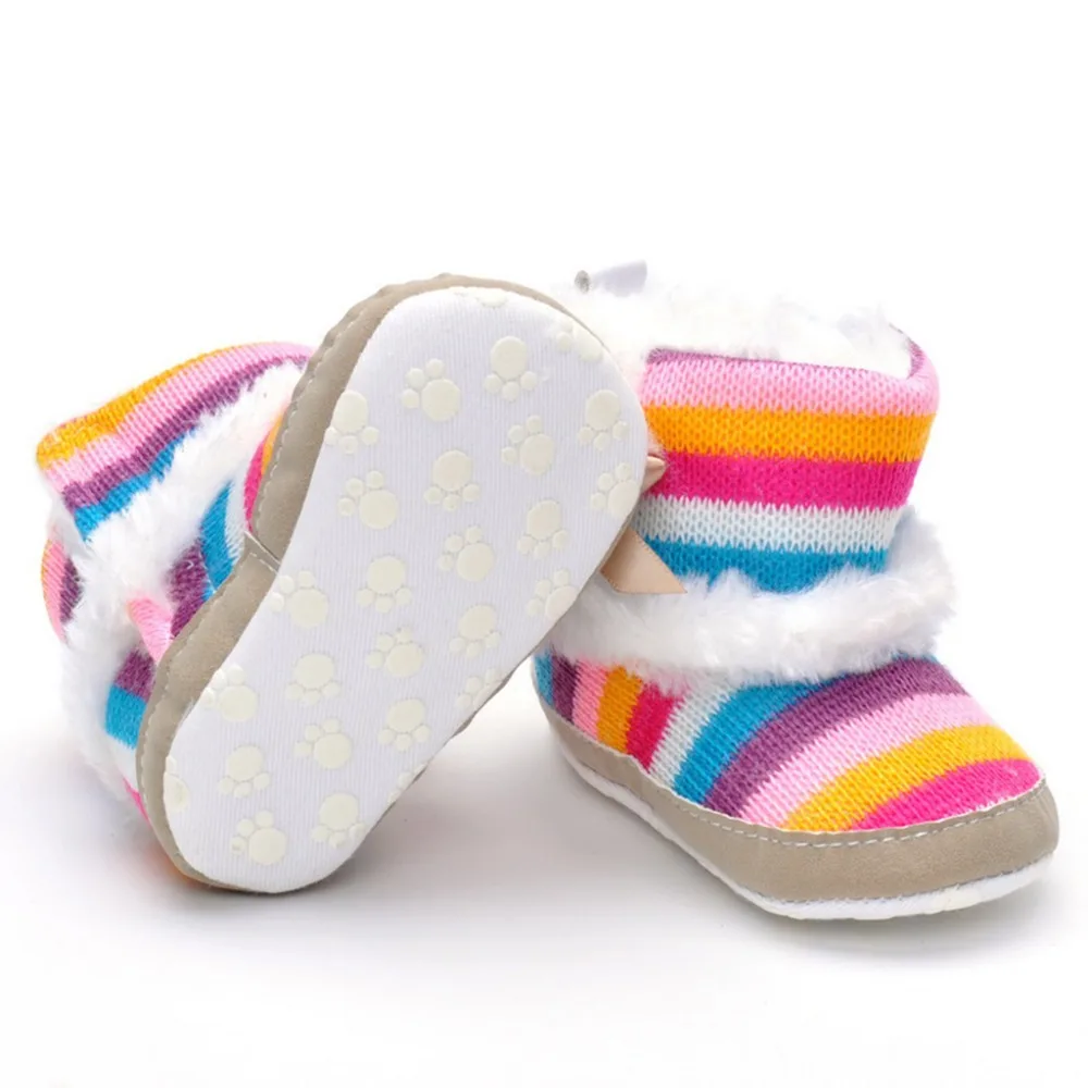 Новинка; зимние хлопковые ботинки для маленьких девочек; Разноцветные хлопковые сапоги с плетением и плюшевой подкладкой; нескользящие хлопковые сапоги для малышей