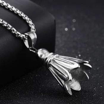 

High Quality Stainless Steel Silver Color 3D Badminton Shuttlecock Design Pendants Necklaces Mens Womens Gift Free Box Chain 24"