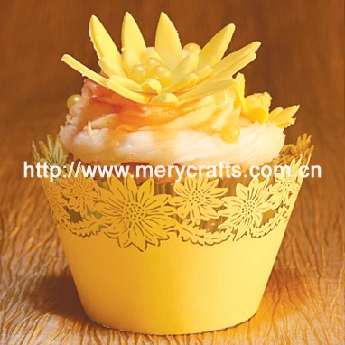 25PCS Cupcake Wrapper Lace Cupcake Liners Laser Cupcake Papers Cake Decor for Wedding Birthday Party Decorationation Supplies Yellow