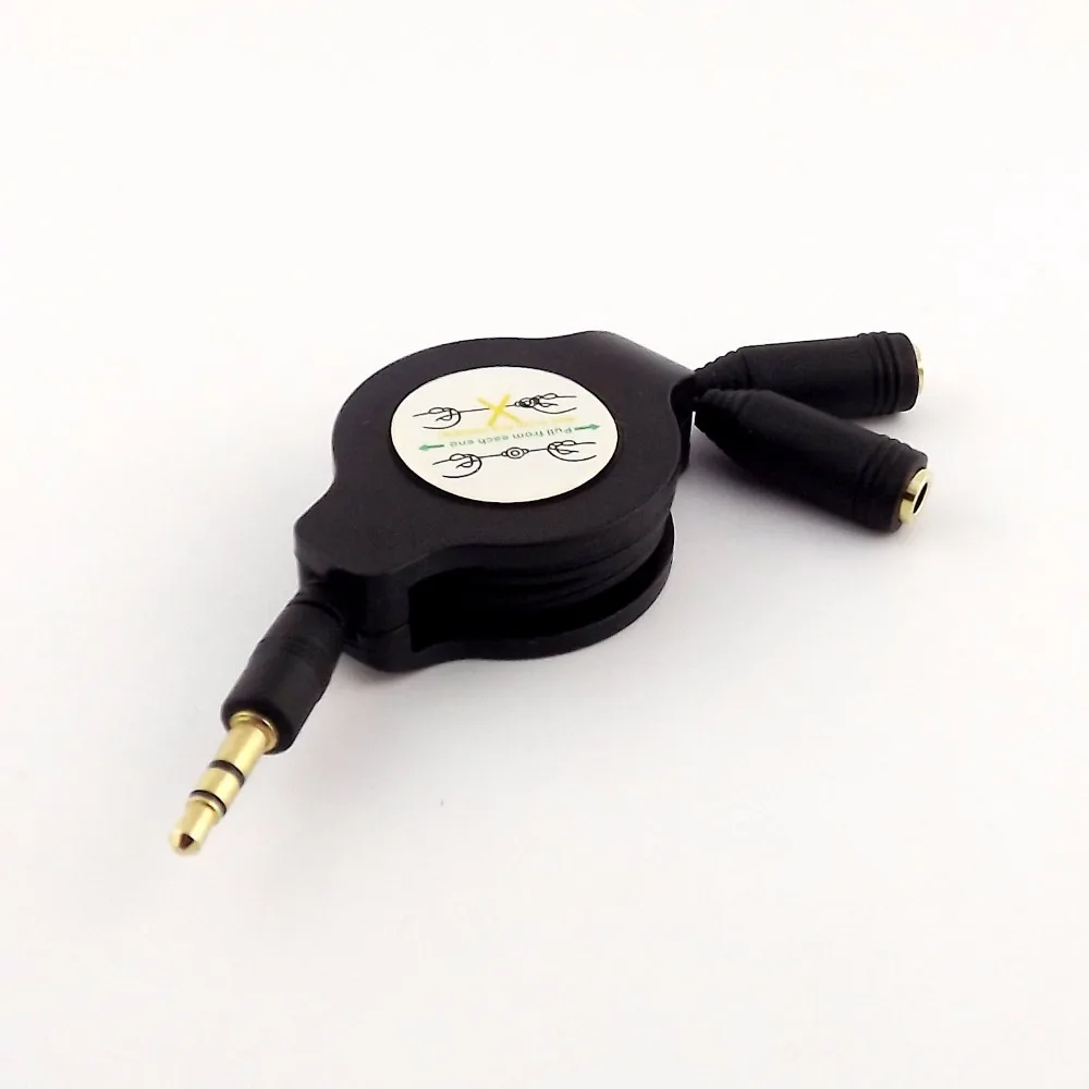 

1pc Retractable Headphone Splitter 3.5mm Male to 2x Female Stereo Audio Aux Cable 1m
