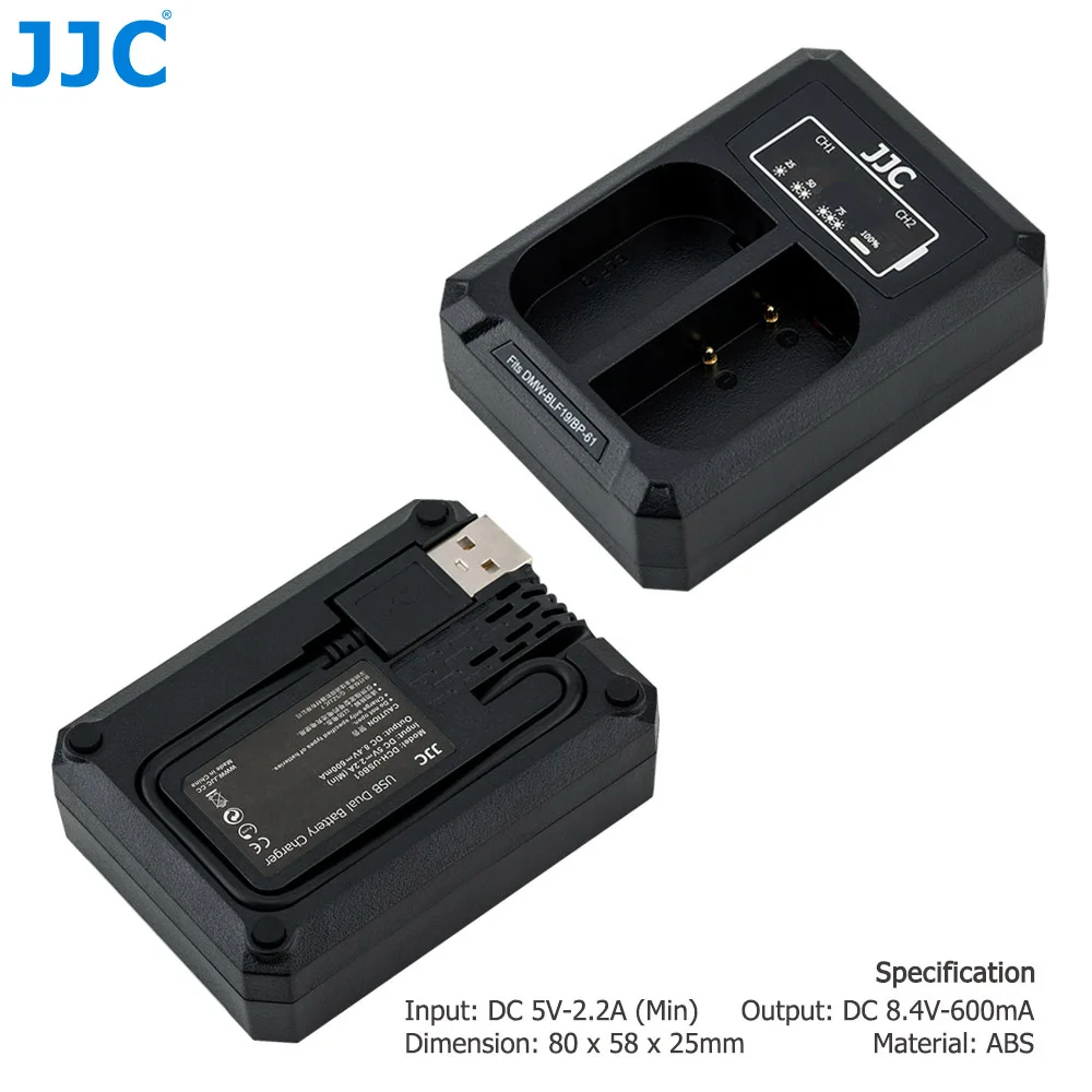 JJC USB Двойной аккумулятор зарядное устройство для Panasonic DMW-BLF19 DMW-BLF19e Lumix GH5S G9 GH5 GH4 GH3 заменяет DMW-BTC13 DMW-BTC10