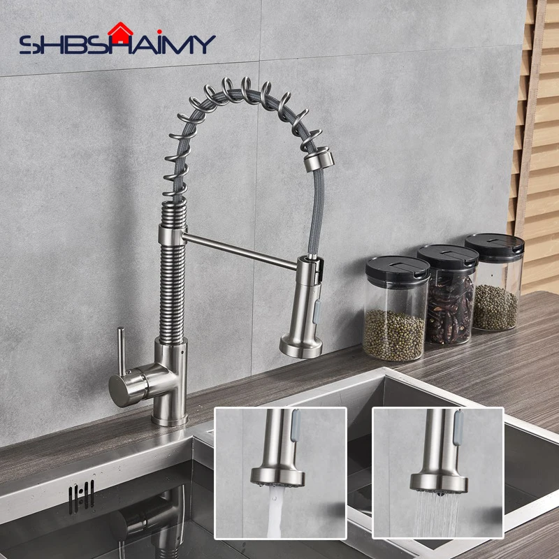 

Nickle Brushed Kitchen Faucet Single Handle Dual Mode Pull Down Water Spout Stainless Steel Hot Cold Water Kitchen Mixer Tap