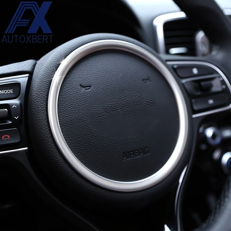 

AX Car Styling Chrome Steering Wheel Panel Cover Trim Badge Insert Accent Bezel Frame Ring Garnish For Kia Sportage QL 2017 2018