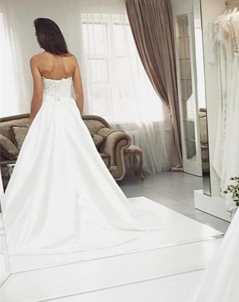 A-line-Sleeveless-Ivory-Satin-Wedding-Dress-with-Lace-Bodice-Corset-Bridal-Dress