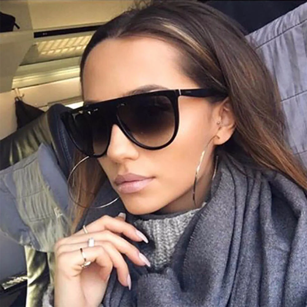 

Thin Flat Top Sunglasses Women Luxury Brand Designer Retro Vintage Sun Glasses Female Kim Kardashian Sunglasses Clear Glass 0166