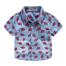 Новое поступление года, летние рубашки для мальчиков Одежда для детей возрастом от 2 до 8 лет рубашки с короткими рукавами из хлопка топы для маленьких детей с мультяшным принтом