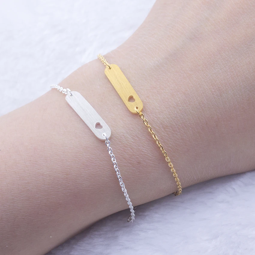 

Delicate Bar Cut Out Heart Bracelet For Women Gold Silver-color Stainless Steel Chain Love Bracelet & Bangle Wedding Jewelry