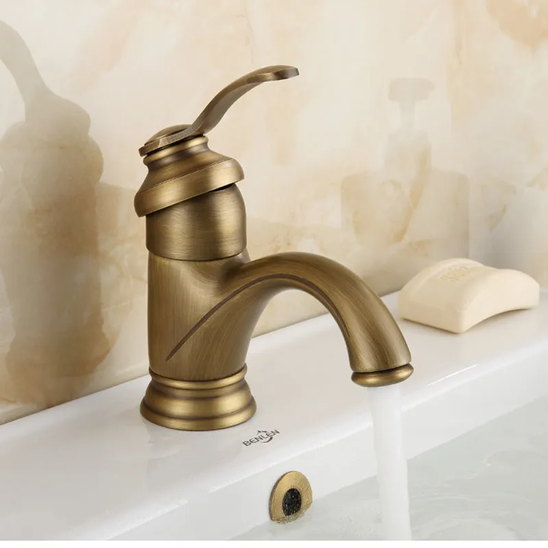 

Wash-basin Faucets Antique Brass Bathroom Basin Mixer Faucet Deck Mounted Single Handle/Hole Cold Hot Water Mixing Sink Taps