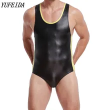 Мужские боди из искусственной кожи в стиле пэчворк, комбинезоны, сексуальные борцовские майки, нижнее белье для геев, бандаж, Клубная одежда для геев