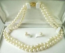 

Women's 7-8mm Rare salt water Pearl Necklace Earring Set 17" word mujer for women 925 fine quality jewelry nature fresh