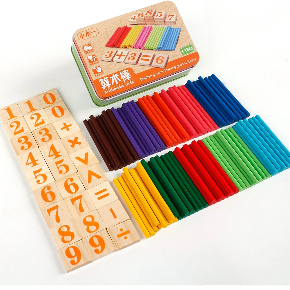 Montessori education wooden children count number kindergarten