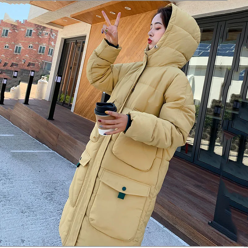 Big pocket Women Parks Tops Feminine Coat Clothing Warm Jacket Winter parkas Long Outerwear Fashion sobretudo feminino hat 442