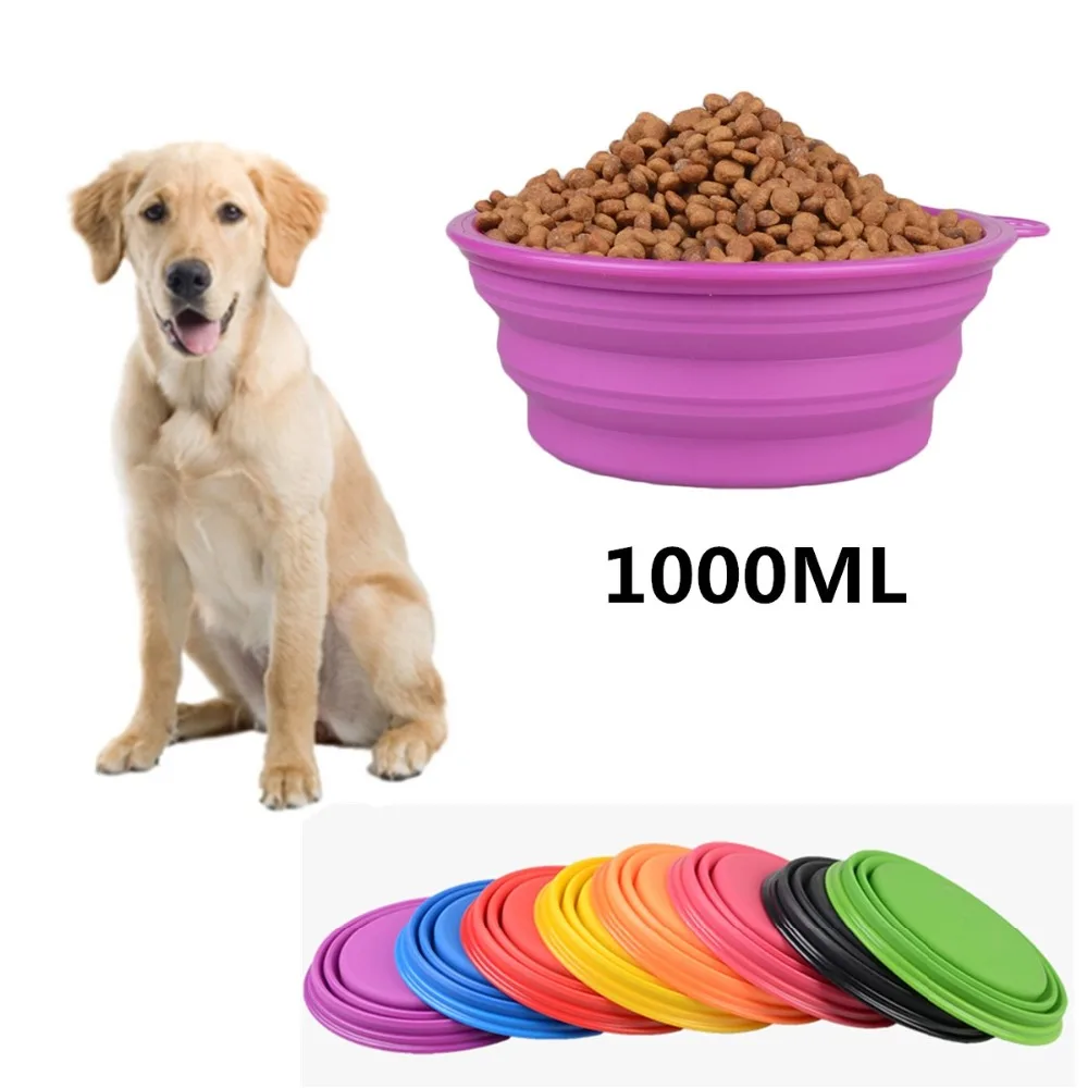 

C07 New 1000ML Pet Dog Silicone Bowl Portable Folding Feeder Bowls Water Dish For Small Medium Dog Outdoor Travel Buckle Bowls