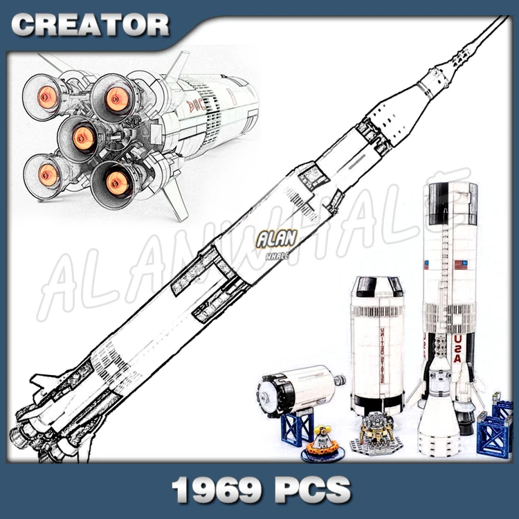 1969 шт Аполлон Сатурн V космическая ракета США фигура Строительные блоки собрать детей мальчиков Игрушки совместимы