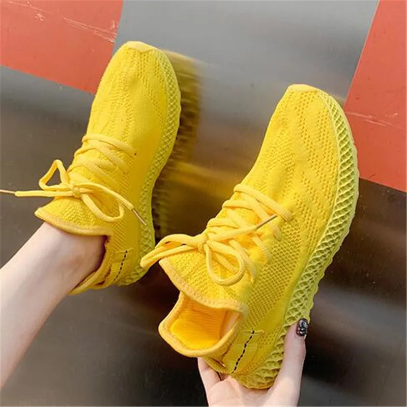 

New Women Casual Shoes Women Spring Summer Fashion Sneakers Comfortable Lace Up Ladies Shoes Zapatos Mujer yellow red beige
