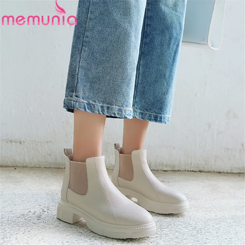 

MEMUNIA 2019 new arrival women ankle boots solid colors slip on autumn boots square heels comfortable casual shoes woman