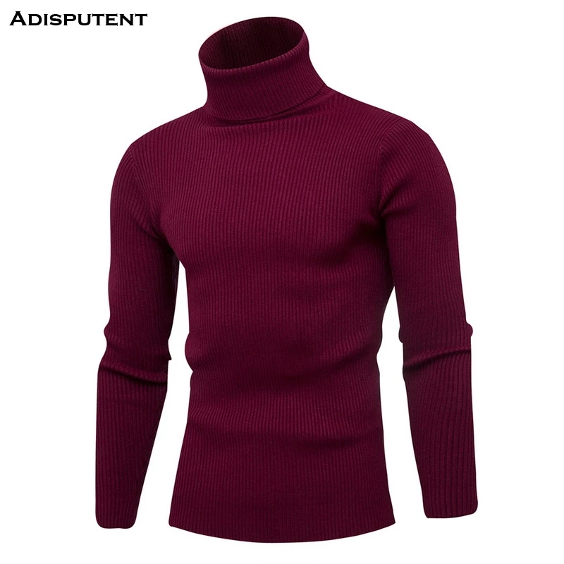 

Adisputent 2019 Autumn Winter Men's Pure Color Pullover Outerwear Comfortable High Collar Slim Fit Knitted Sweater Jumper Males