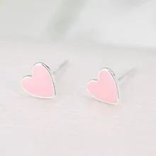 925 пробы, серебряные, розовые глазурные милые серьги-гвоздики в форме сердца для женщин, лето, новые ювелирные изделия, серьги EH735