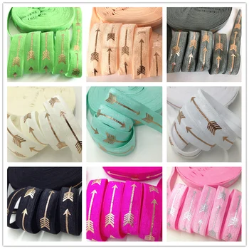 

Hot Sale10 Yards Gold &Silver Foil Arrows Fold Over Elastic 5/8" Good Quality FOE Ribbon Webbing For DIY Headwear Accessory