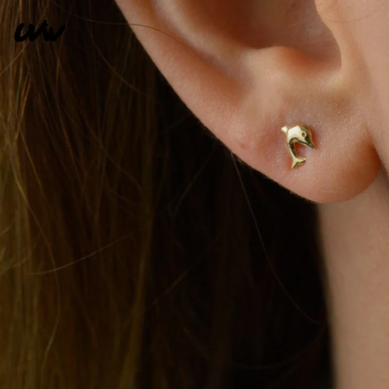 UVW060 2 шт. панк Нержавеющая сталь животные дельфин серьги-гвоздики с животными для женщин мужчин серебряный черный золотой пирсинг ювелирные изделия Pendientes