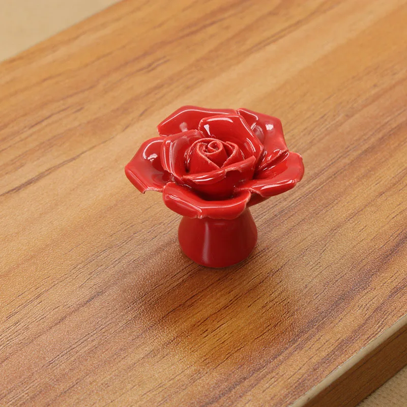 10 шт. НОВЫЕ антикварные розы керамические цветочные винтажные ручки дверь для ящика шкафа фарфоровая ручка для улучшения дома мебельные инструменты - Цвет: Red