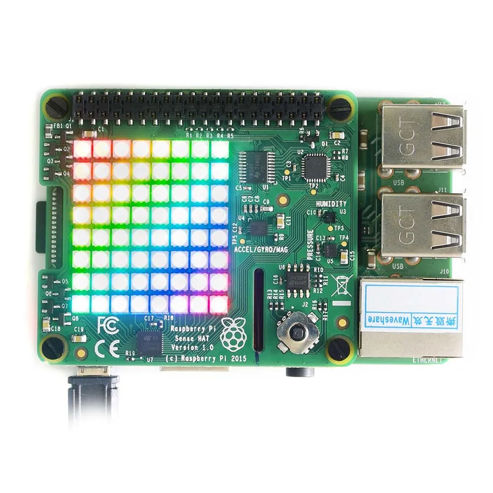 Sense HAT для Raspberry Pi, светодио дный RGB LED Matrix, джойстик, несколько датчиков, с светодио дный 8*8 RGB LED matrix, пятикнопочный джойстик