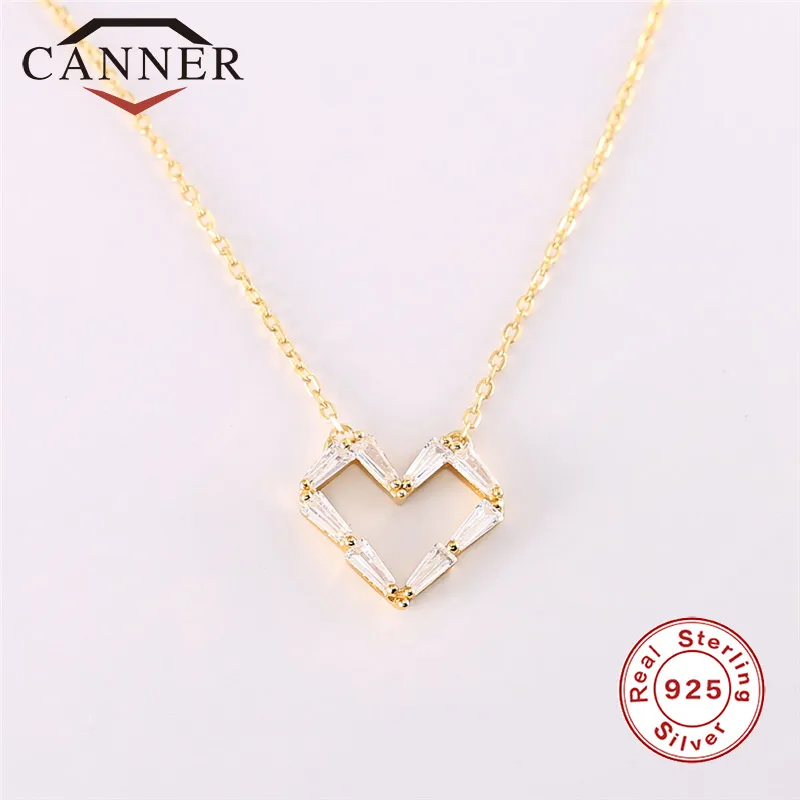 CANNER S925 Sterling Silver Heart Pendant Necklace Fashion Zircon Short Necklace for Women Jewelry TH