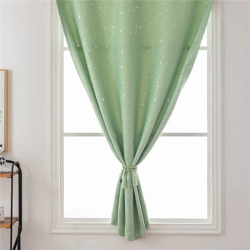 

Luxury Hot Silver Stars Blackout Curtains Free Double Face Velcro Sheer Curtain Home Window Curtains for Bedroom Living Room