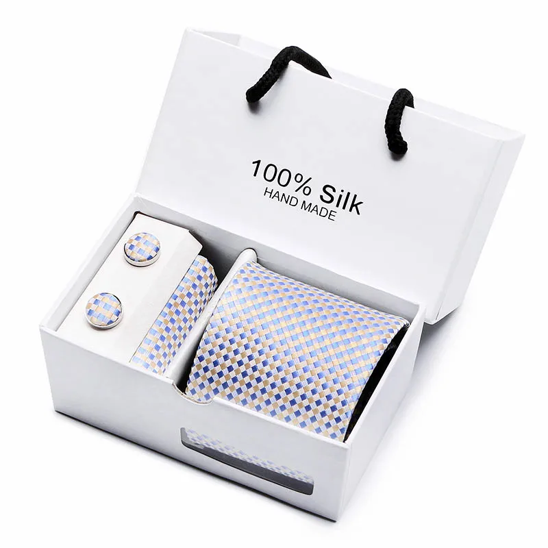 Дизайн набор галстуков с подарочной коробкой жаккардовый плетеный галстук шелковый галстук Hanky запонки наборы галстуков для свадебной вечеринки для мужчин - Цвет: SB03