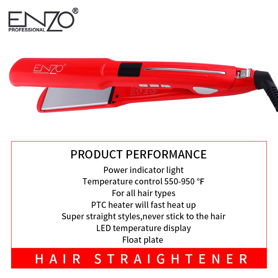 ENZO Professional керамика турмалин ионной Flat Iron ЖК дисплей выпрямитель для волос выпрямляет и кудри с регулируемой темп