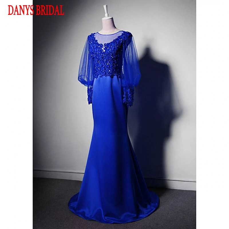 

Long Sleeve Lace Mermaid Evening Dresses Party Beaded Beautiful Women Royal Blue Prom Formal Evening Gowns Dresses On Sale